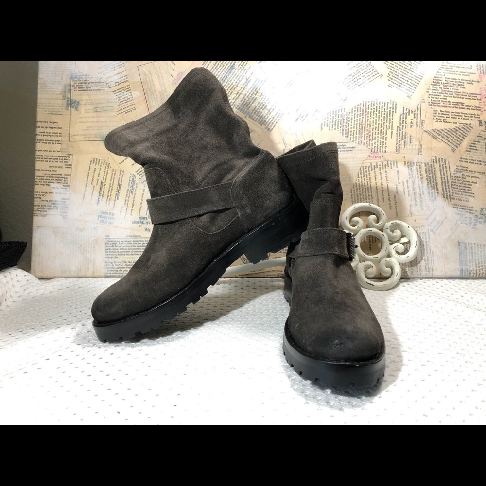 Frye Natalie Lug Engineer Short Leather Suede Boots